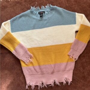Colorful Frayed Edge Sweater
